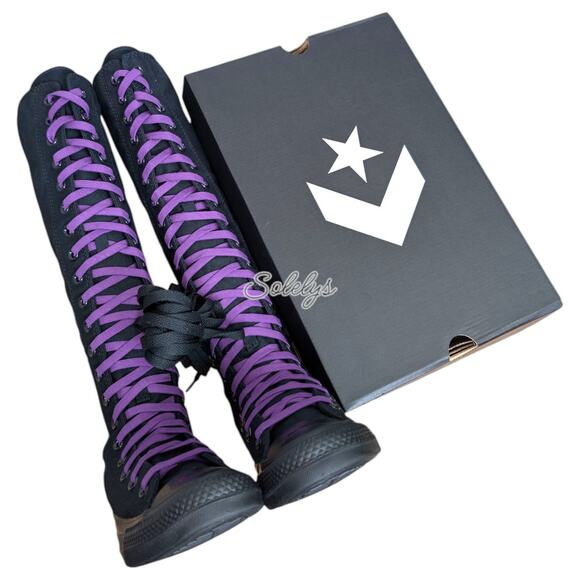 Converse CTAS XXHI Womens 5.5 Black Purple Knee High Canvas Zipper Sneaker Boot - Picture 11 of 12